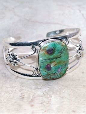 Ruby Fuchsite Gemstone 925 Sterling Silver Handmade Adjustable Cuff Bracelet